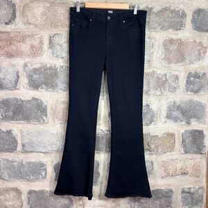 Paige Lou Lou Petite Flare Jeans Black Shadow Size 31 Mid Rise Stretch Denim